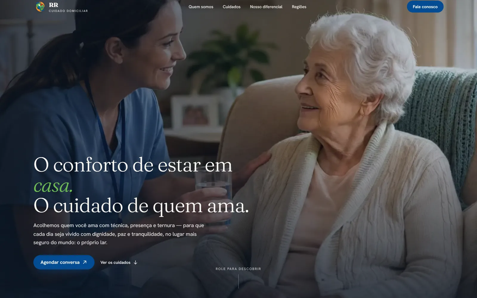 Página inicial do site RR Cuidado Domiciliar